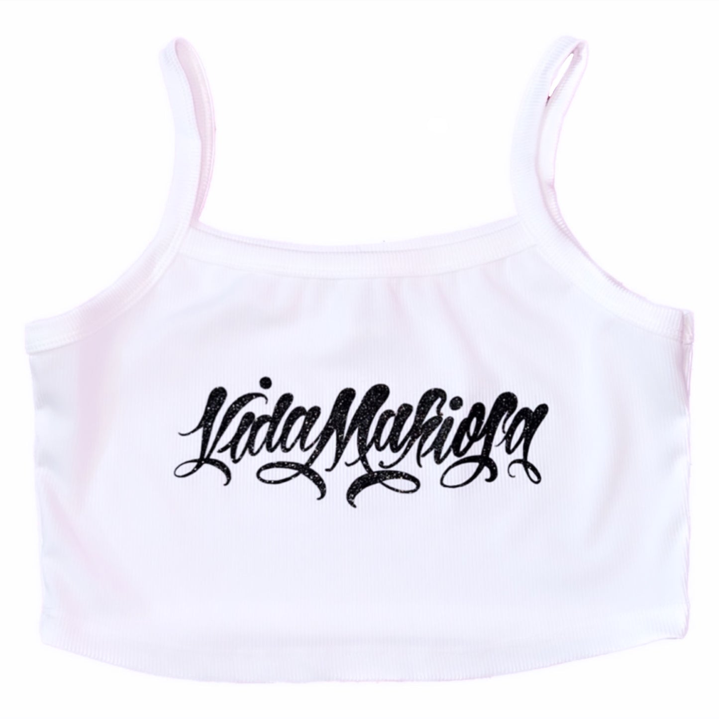 Limited Edition Women's Glitter Vida Mafiosa White Crop Top